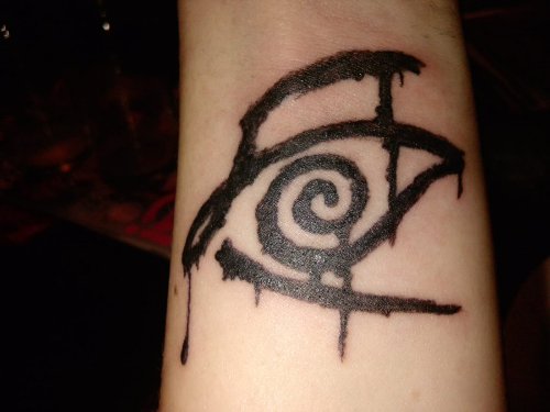 Awesome Black Ink Horus Eye Tattoo On Left Arm